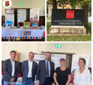 v.r.n.l.: Silvain Thollon, Direktor des Institut Français in Mainz Jonathan Spindler, Geschäftsführer des Partnerschaftsverbands Nicolas Bergeret, französischer Generalkonsul Monika Dusaux, Stabsstelle Europa und Internationales für Schulen, ADD RLP Noémie Jumel, Freiwillige beim Partnerschaftsverband