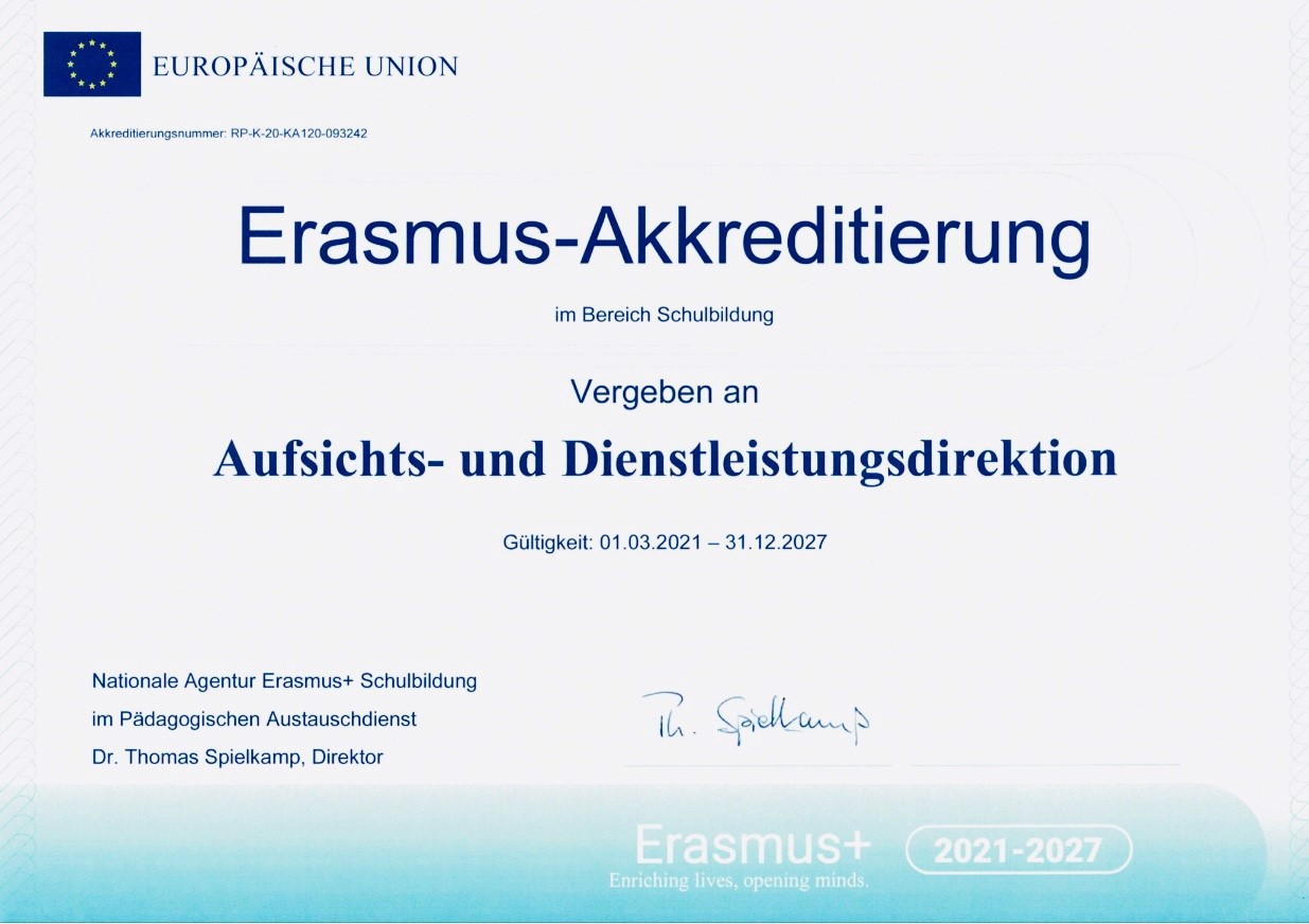 Erasmus-Akkreditierung Zertifikat im Bereich Schulbildung
