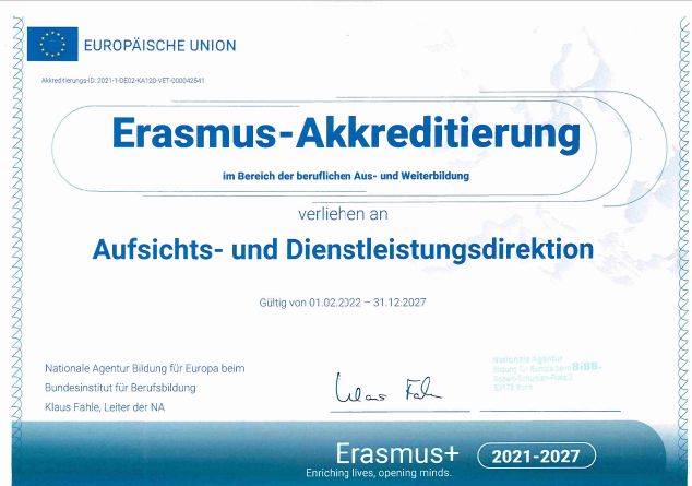 Erasmus-Akkreditierung Zertifikat im Bereich der beruflichen Aus- und Weiterbildung